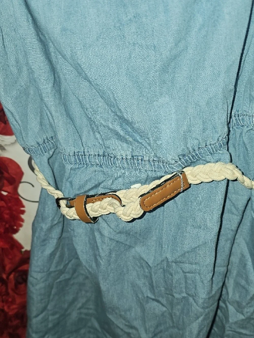 Justice Light Blue One-Shoulder Ruffle Dress with Braided Belt Size 14